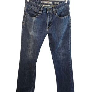 BKE Jake Jeans Mens 32L Blue Bootleg Bootcut Denim Pants Faded Dark Wash Pants